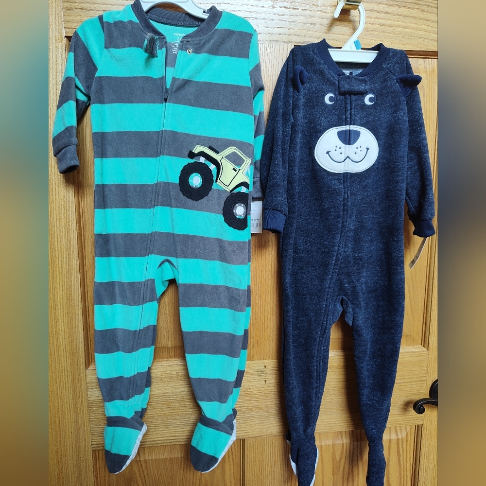 NWT Carter's Bundle Of Fleece Footed Pajamas, One Piece, Truck And Bear